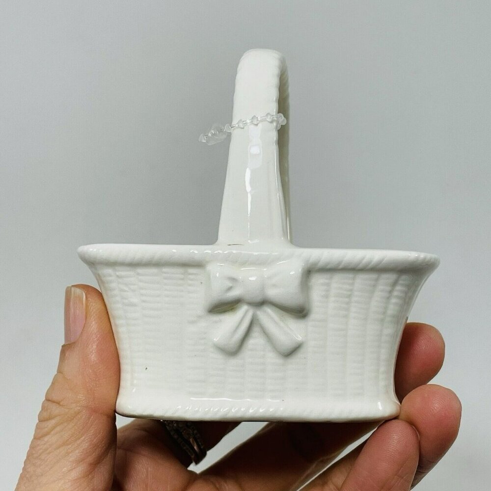 Vintage Wangs Trinket Box Basket Ceramic Woven Textured Jewelry Ring Pin Storage